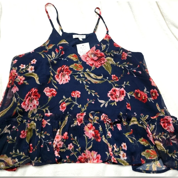 NWT Patrons of Peace Floral Print Tank Top Blouse w/ Ruffle Hem, Sz Medium. - Picture 6 of 12